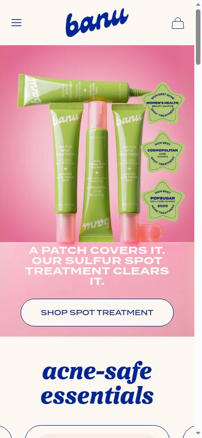The homepage hero uses award badges, but the captured hero does not surface the Sephora availability signal.