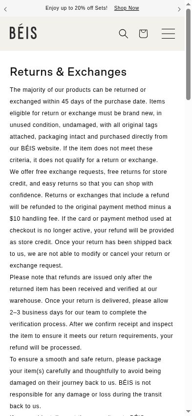 The returns page says original-payment refunds are issued minus a $10 handling fee.