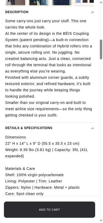 The Materials & Care section describes the hardware as “Metal + plastic.”