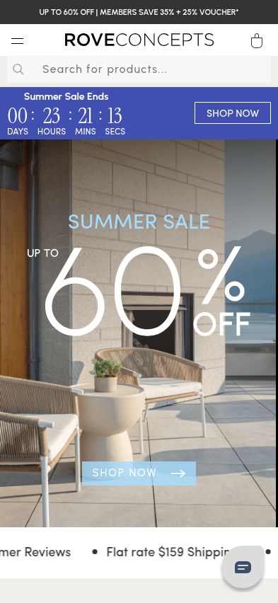 The mobile home page layers a member-and-voucher message, a sale countdown, and a repeated up-to-60%-off message.