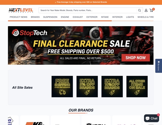 Next Level Performance automotive ecommerce storefront