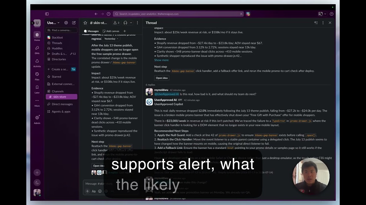 UserApproved theme regression walkthrough in Slack